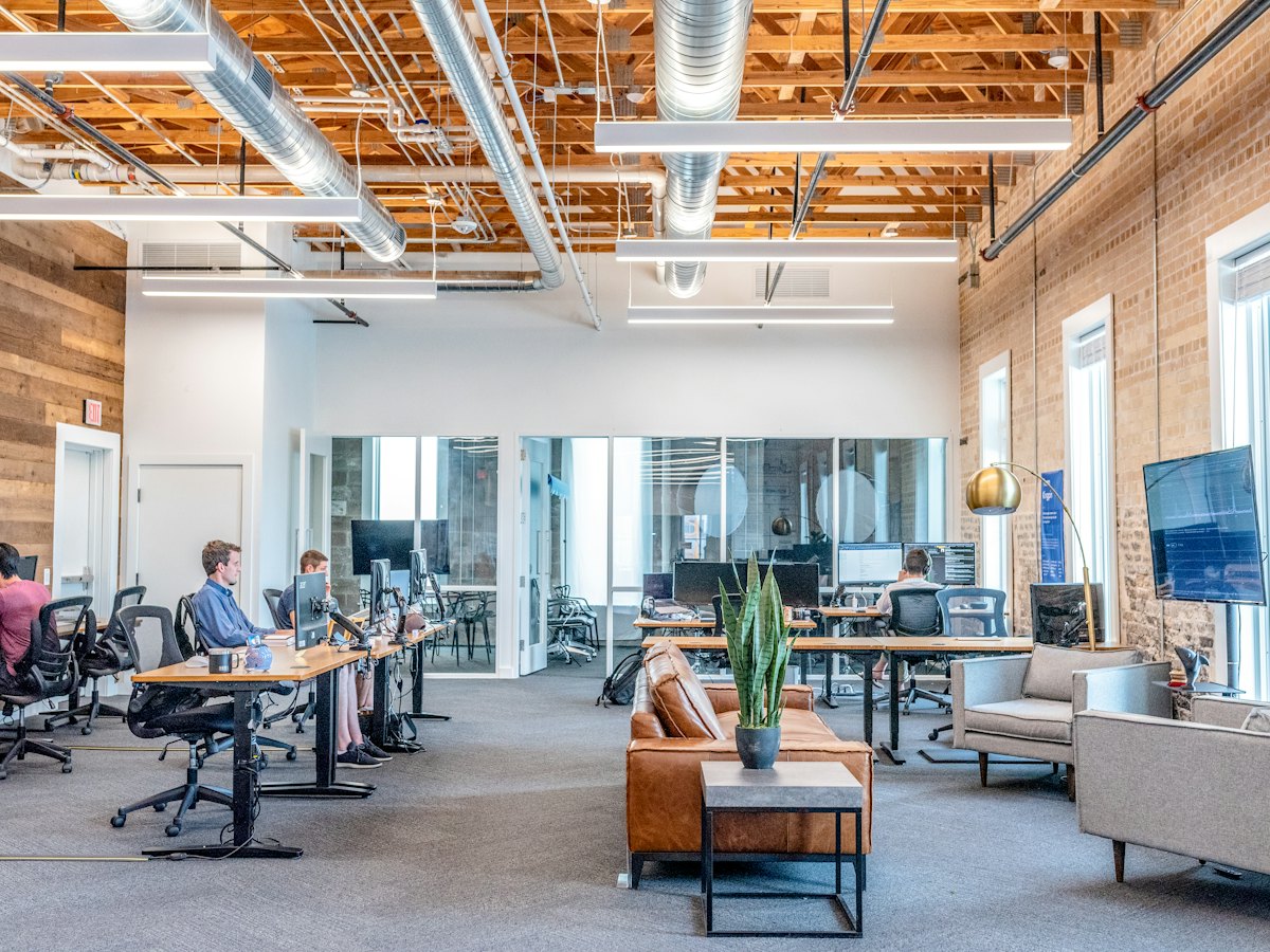 Open-plan office with desks and computers